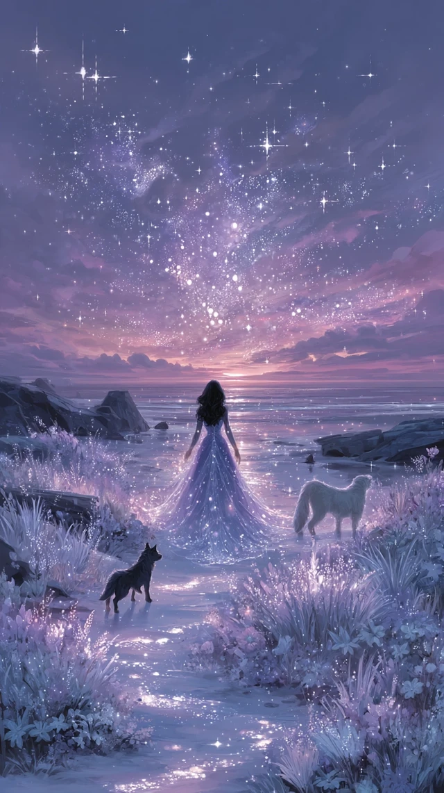 Dreamy Starlit Path and Celestial Girl