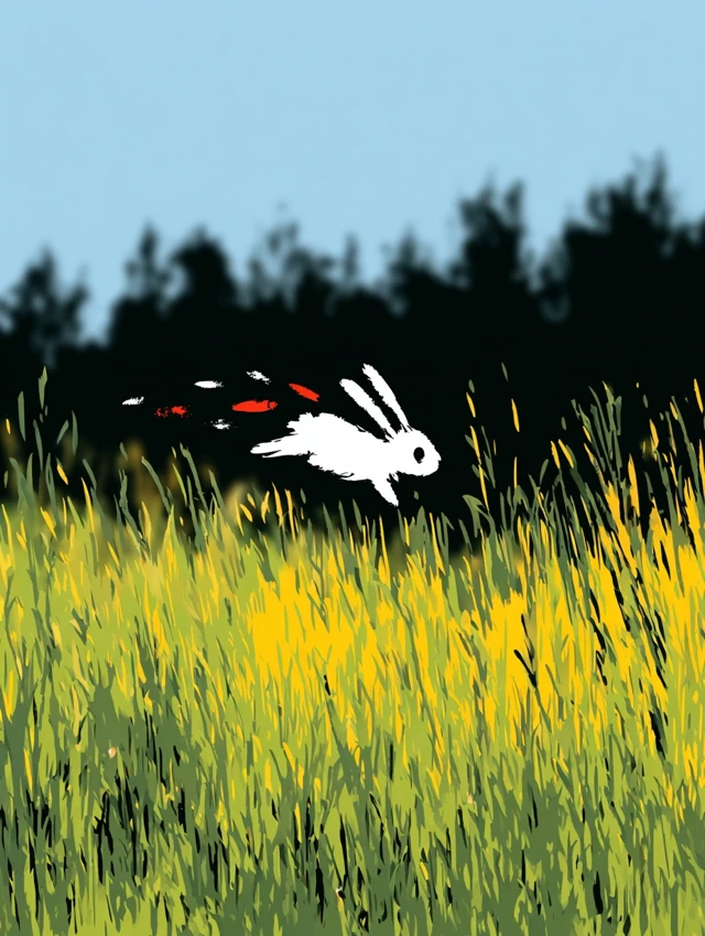 Cartoon Rabbit Leaping in Grass Illustration