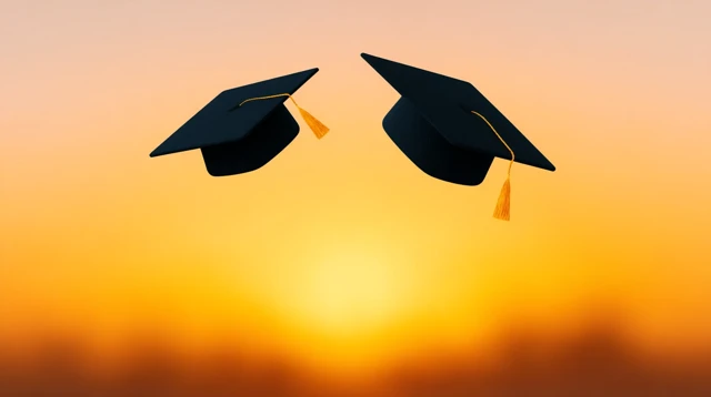 Graduation Caps in Golden Hour Celebration