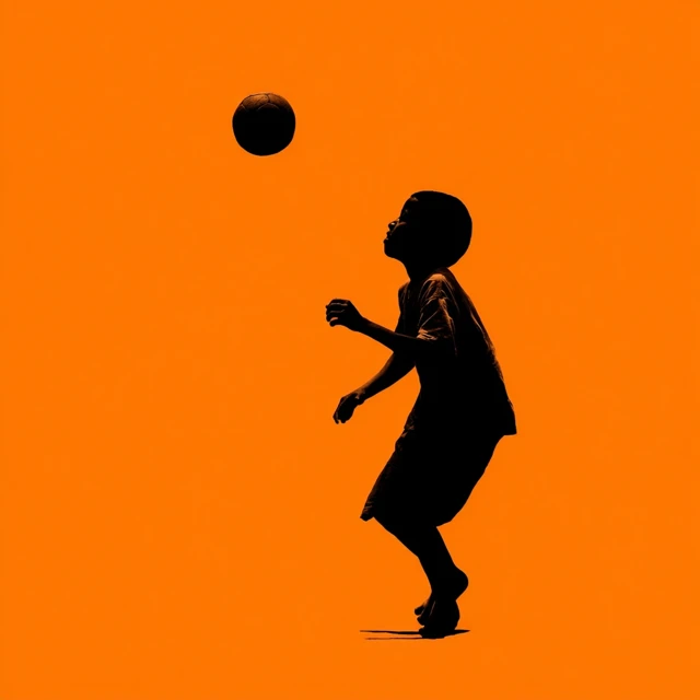 Soccer Silhouette Young Boy Playing Dynamic Orange