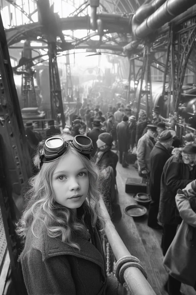 Steampunk Girl in Futuristic Train Station - Cinematic Photo