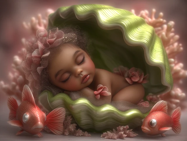 Newborn Baby in Seashell Digital Backdrop