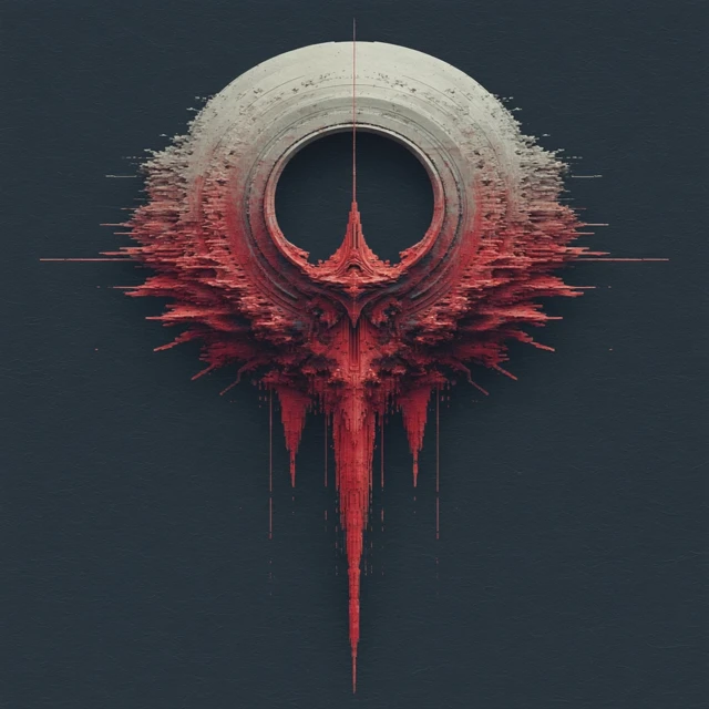 Glitchy Alien Frequency Emblem Crimson and Black