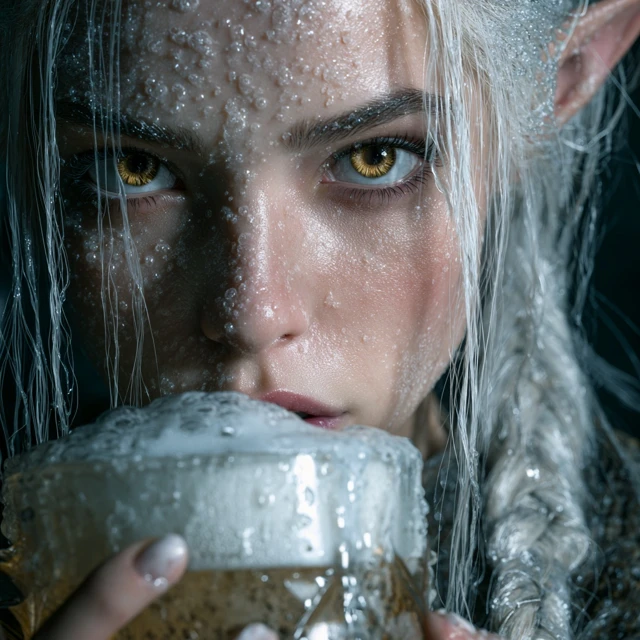 Elven Girl Drinking Beer Fantasy Art