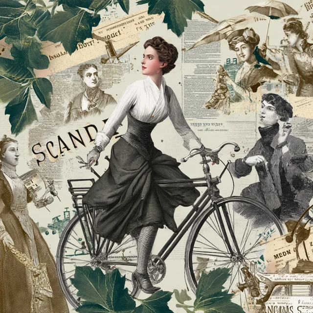 Vintage Collage: Cycling Woman Scandal! Empowering Illustration