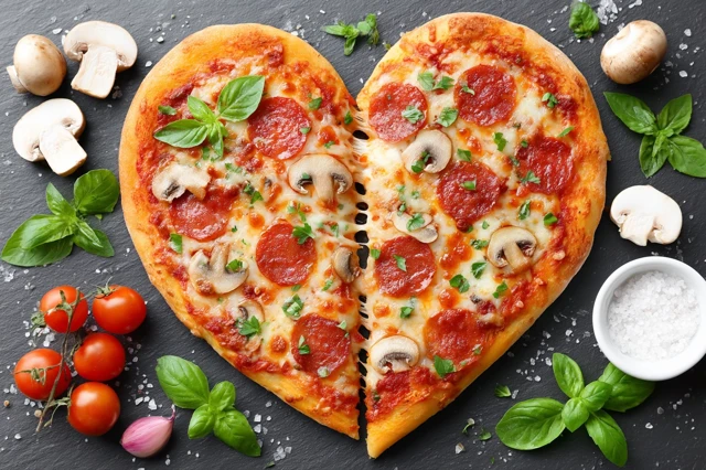 Heart Shaped Pepperoni Pizza Delicious Food
