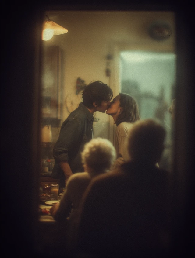 Romantic Kiss Moment Vintage Film Aesthetic