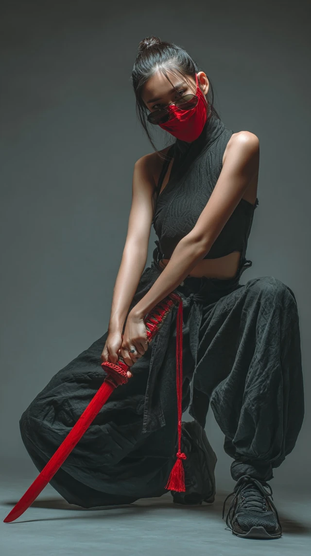 Chinese Martial Arts Woman with Red Sword