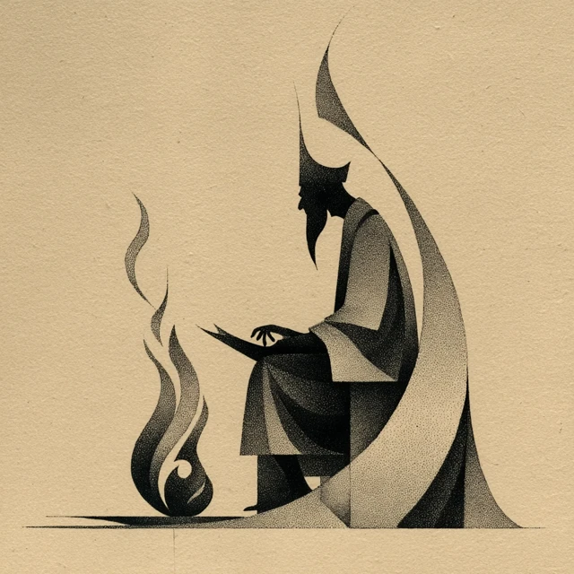 Minimalist Man by Fire Ancient Calligraphic Art