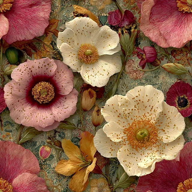 Art Nouveau Floral Wallpaper: Golden Exotic Flowers