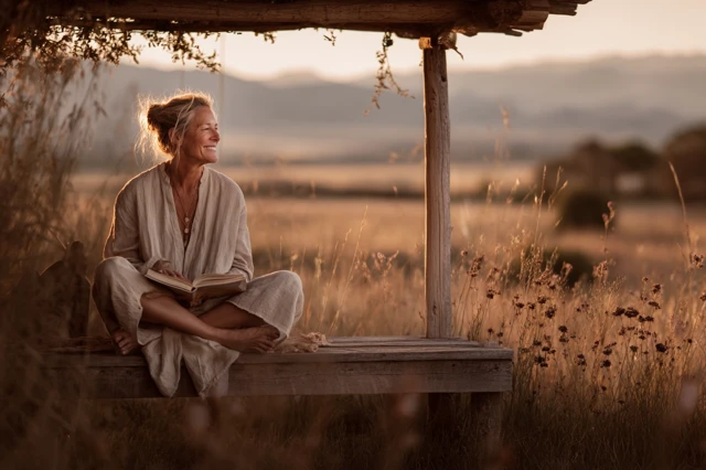 Woman Reading in Nature Peaceful Relaxing Scene