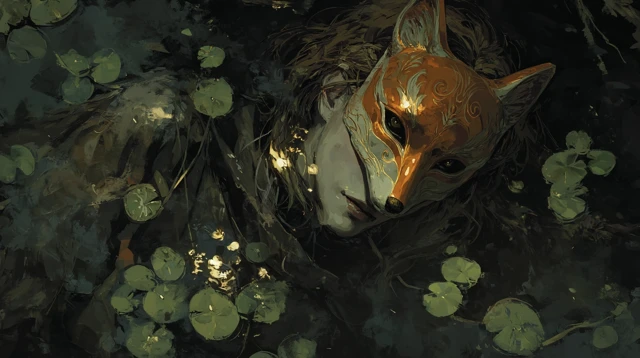 Fox Mask Man in Water Abstract Painting