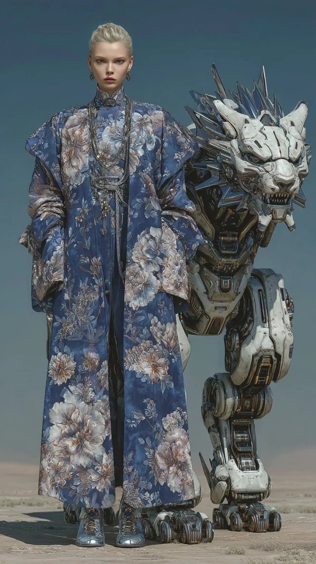 Cyberpunk Fashion Model and Robot Dragon 3D Render