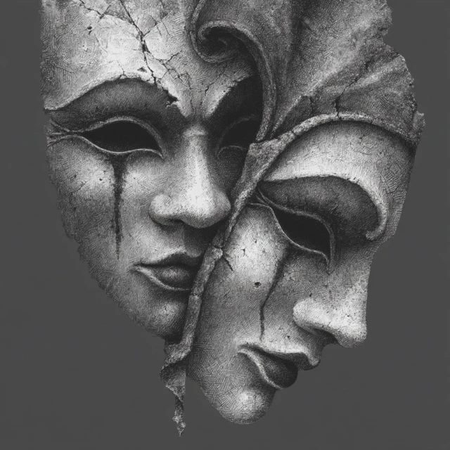 Melancholic Venetian Mask Monochromatic Sketch