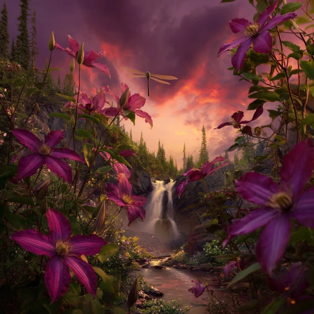 Clematis Waterfall Sunset Photography