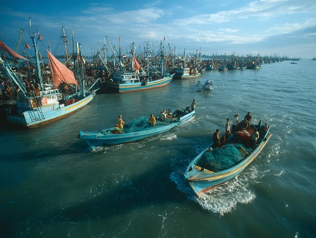 Indonesian Fishing Boats in Port A Photorealistic Scene