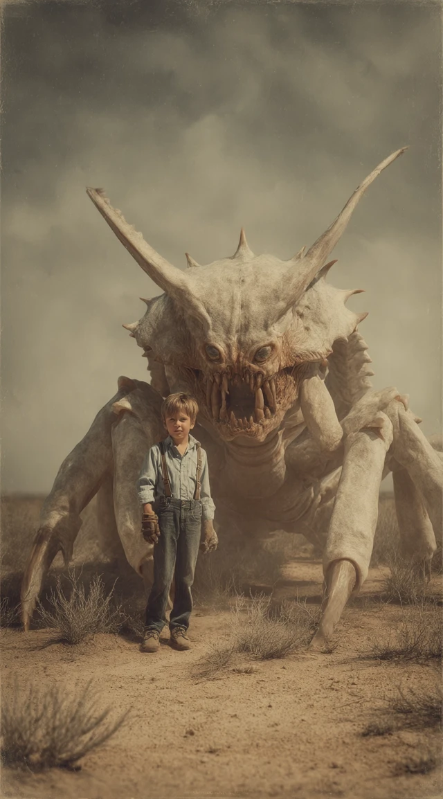 Boy and Alien Monster National Geographic Style
