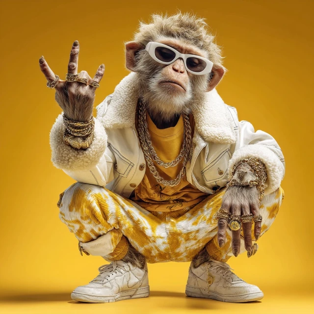 Cool Monkey in Streetwear Golden Yellow Background