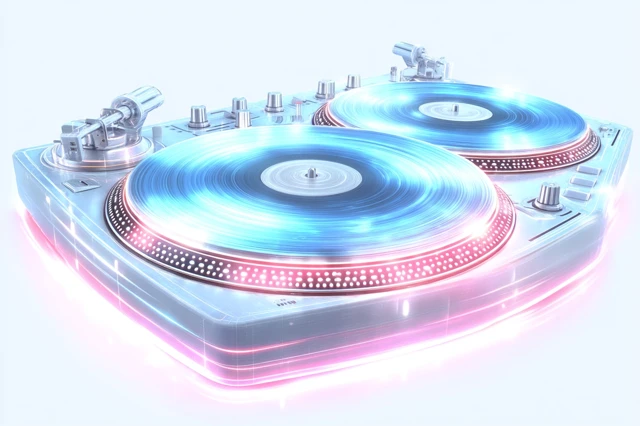 Glowing Turntables DJ Music Equipment Digital Asset