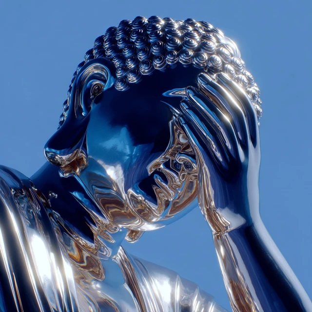 Chrome Buddha Statue Minimalist Photography
