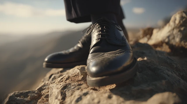 Heroic Shoes on Mountain Peak: A Cinematic Shot