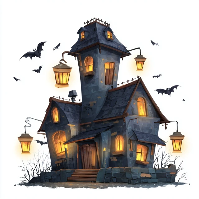 Halloween Haunted House Cartoon Illustration