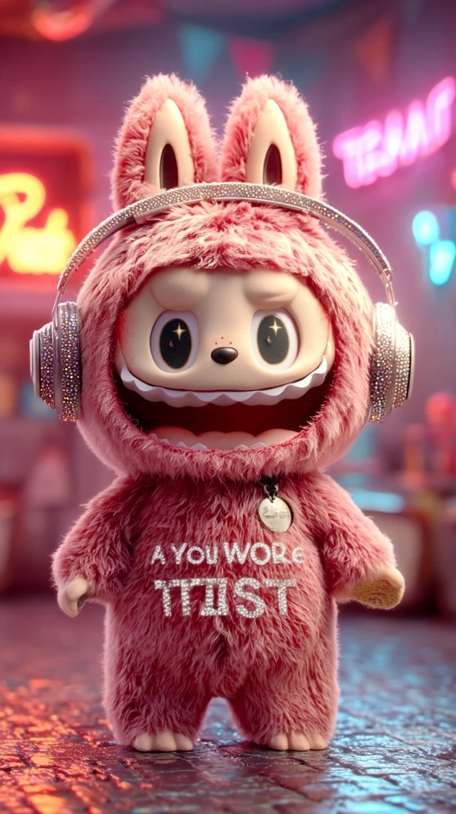 Kawaii Club Mascot Labubu DJ Neon Nightclub