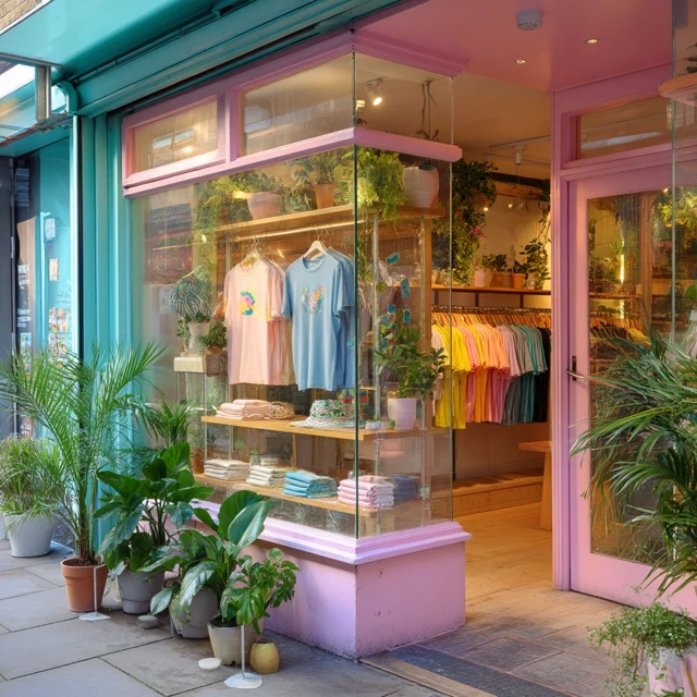 Shop Interior Pink Turquoise with Plants