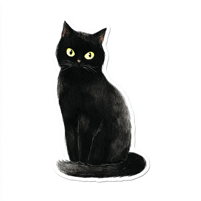 Black Cat Sticker Illustration Greek Village Style