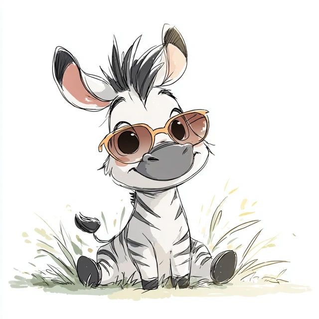 Cute Cartoon Baby Zebra Wearing Sunglasses
