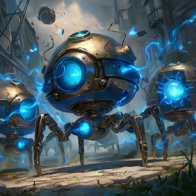 Bug Bots Emitting Blue Energy 4K Painting