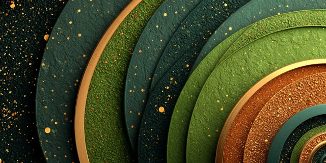 Abstract Green Swirl Design with Gold Sparkles