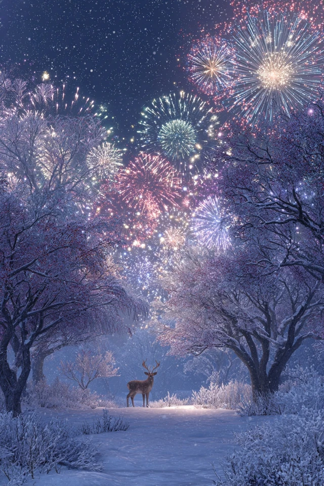 Magical Winter Wonderland Fireworks and Reindeer