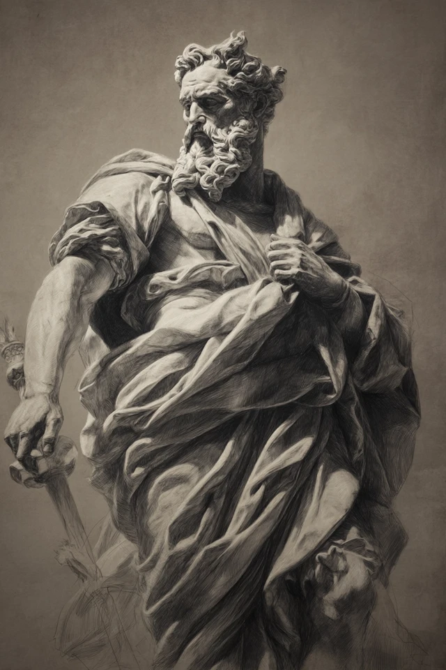 Greek God Statue Graphite Sketch Tattoo Art