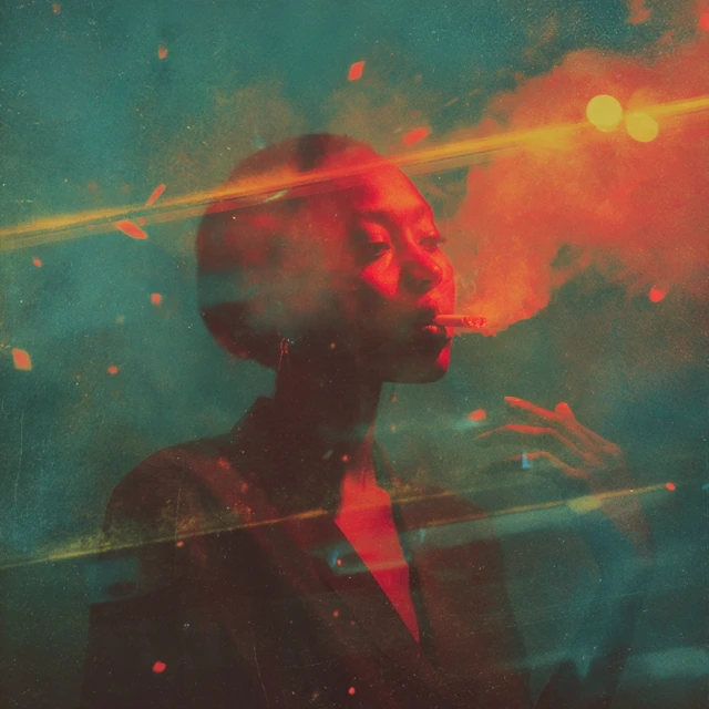 Double Exposure Portrait of African Woman Smoking