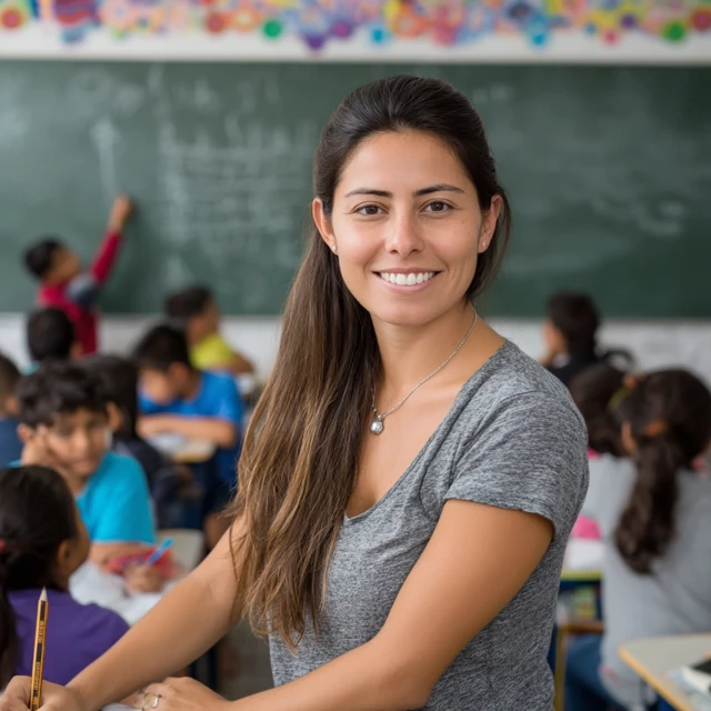 Latin Teacher Writing on Chalkboard in Classroom