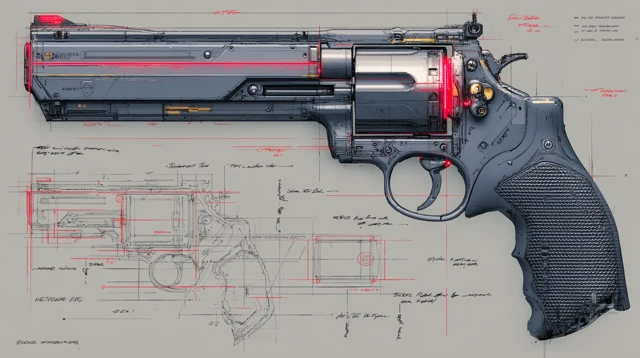 Futuristic Revolver Blueprint Industrial Design