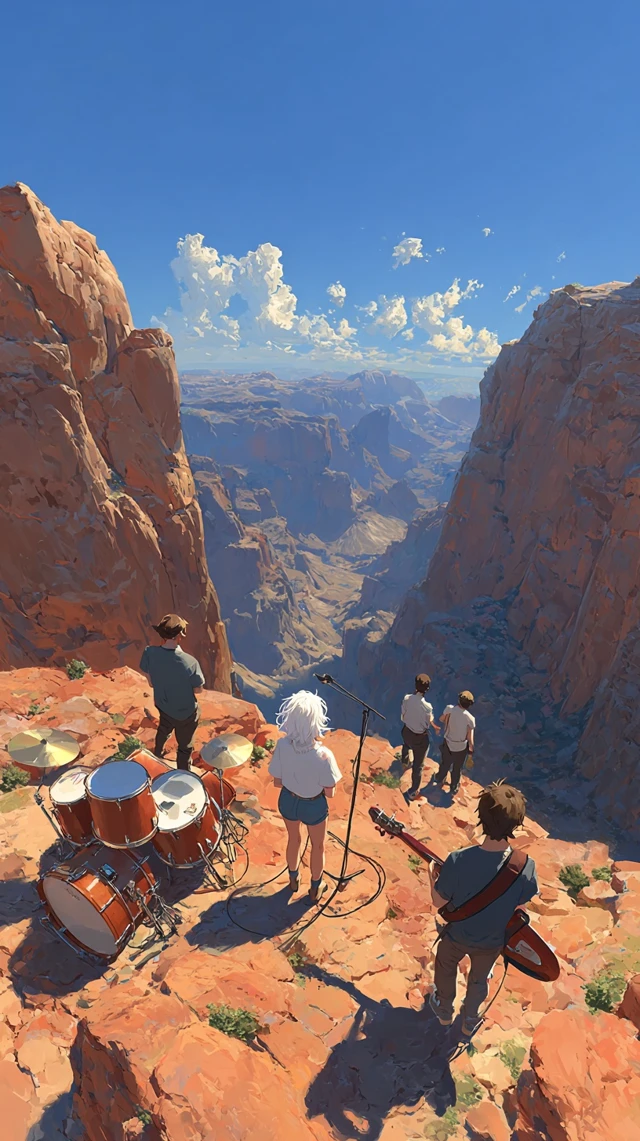 Anime Art Grand Canyon Scenery White Haired Woman