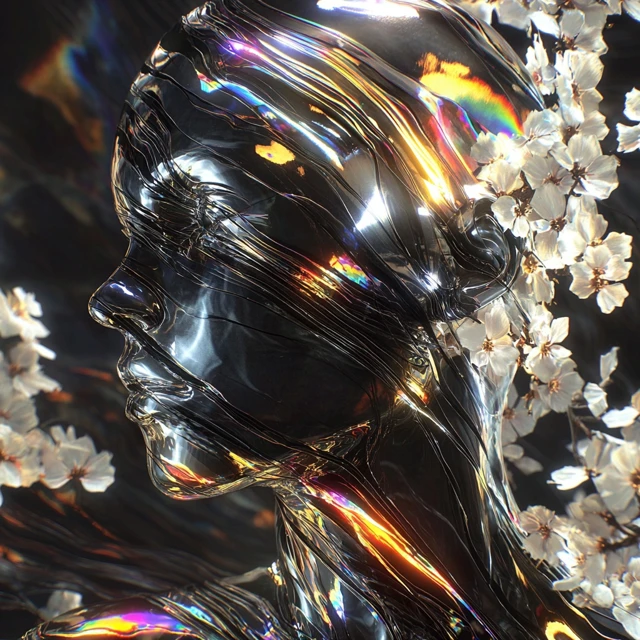 Abstract Metallic Portrait with Flowers