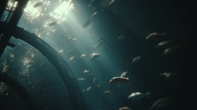 Underwater Tube Exotic Fish Deep Blue Tones