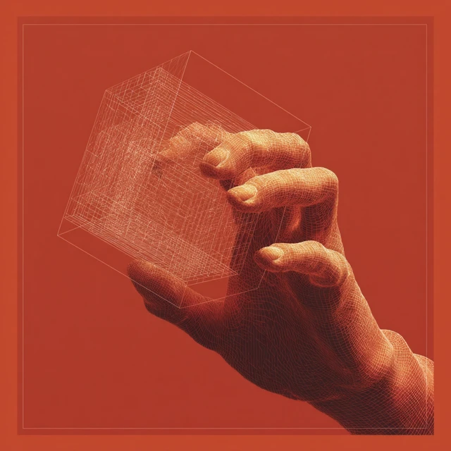 Hand Pinching Wireframe Block Warm Red Orange Tone