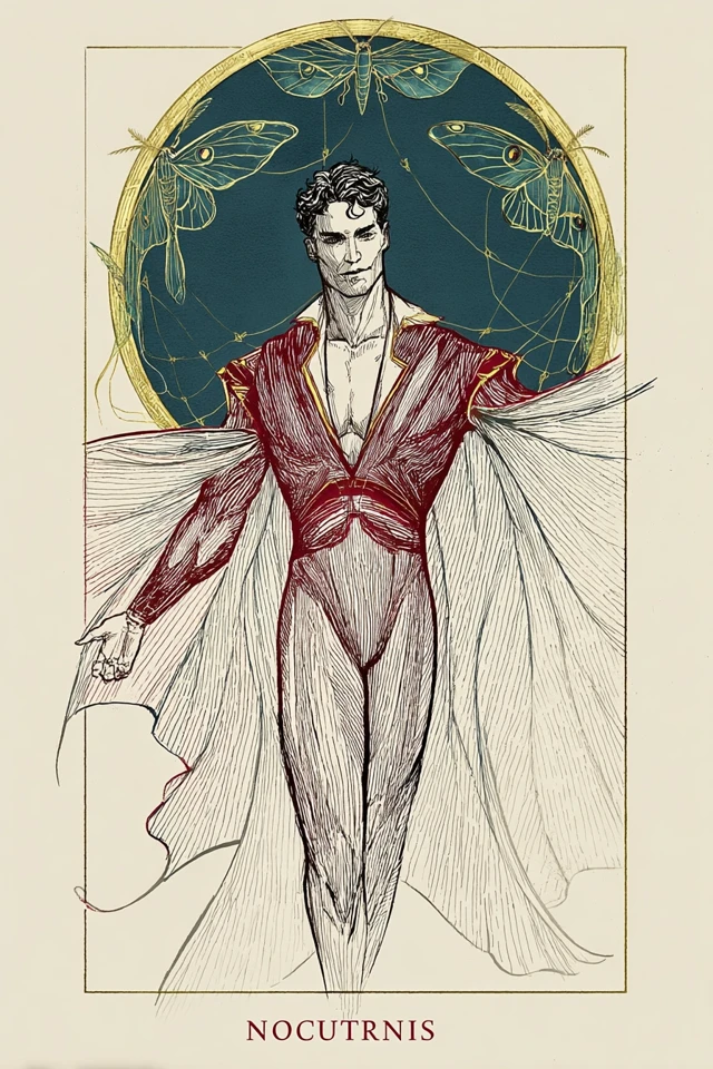 Nocturnis Superhero Art Nouveau Woodblock Print