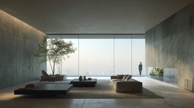 Luxury Minimalist Living Room by Tadao Ando 3D Render