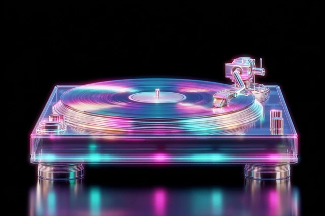 Glowing Turntables DJ Music Equipment Digital Asset