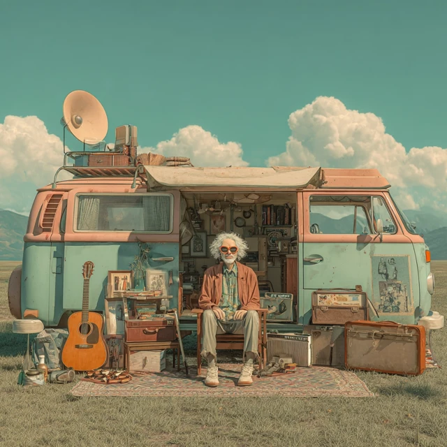 Artist Painting Outdoors in a Vintage Van