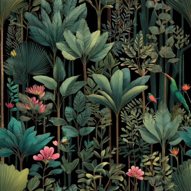 Jungle Wallpaper Pattern Green and Black