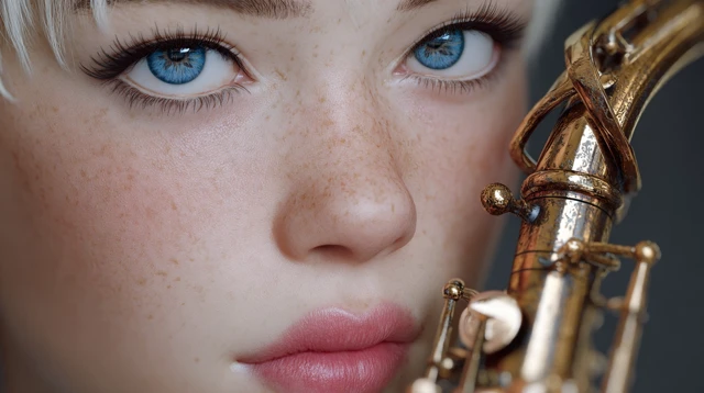 Beautiful Girl with Saxophone Photo Realistic