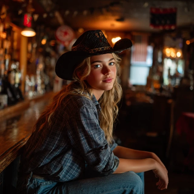Country Girl in a Bar Realistic Photo