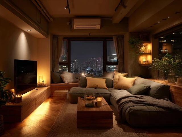 Cozy Living Room Interior Night Scene Home Design