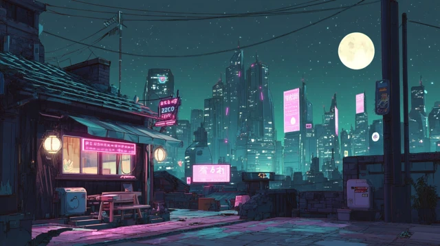 Cyberpunk Metropolis Under the Full Moon 8K